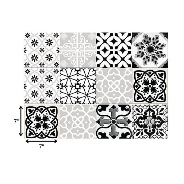 Homeroots 7 x 7 in. Black, White & Gray Bella Peel & Stick Tiles 399963 - main
